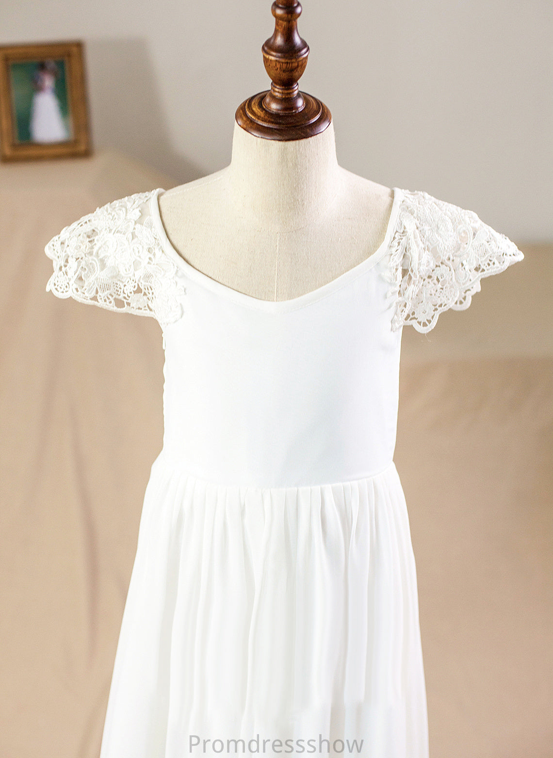Girl Lace Short Scoop Dress Flower Girl Dresses Sleeves Chiffon With A-Line Floor-length Neck Priscilla - Flower