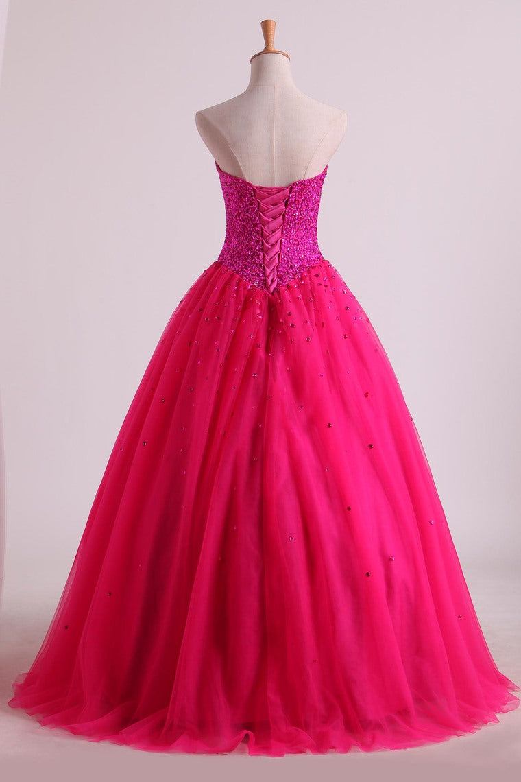 2024 Sweetheart Quinceanera Dresses Floor-Length Tulle Ball Gown Lace Up