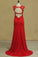 2023 Red Straps Open Back Sheath Prom Dresses Spandex With Applique Open Back