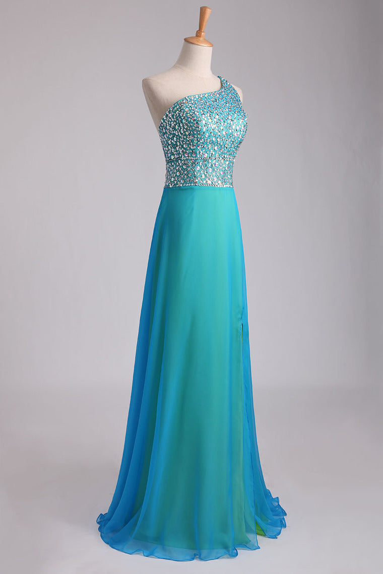 2023 Multi Color Prom Dress One Shoulder Beaded Bodice Backless With A Sexy Slit