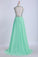 2024 Tow-Tone Bateau Open Back Prom Dresses A-Line Beaded Bodice With Slit Chiffon