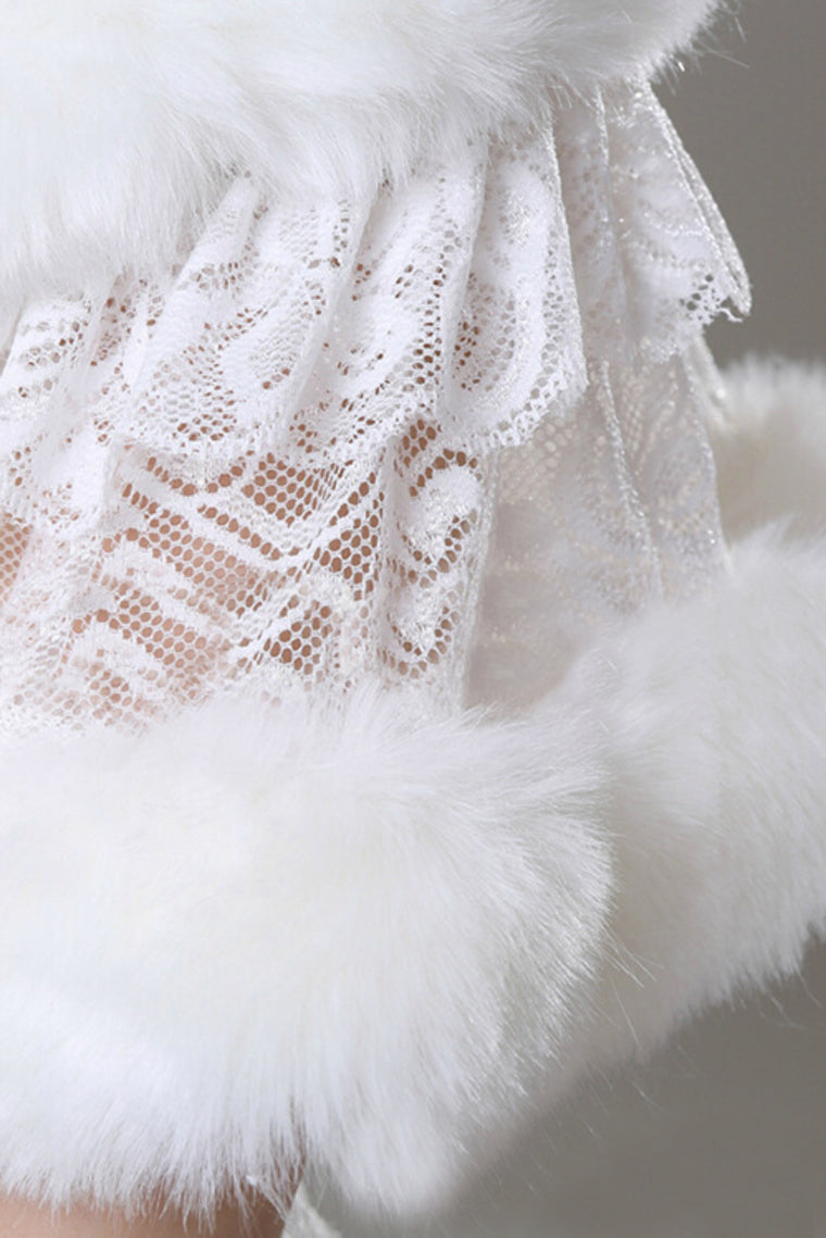 Elegant Faux Fur & Lace Wedding Wrap With Beads