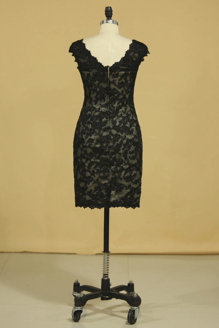 2023 Black Plus Size Off The Shoulder Lace Evening Dresses Knee Length With Applique
