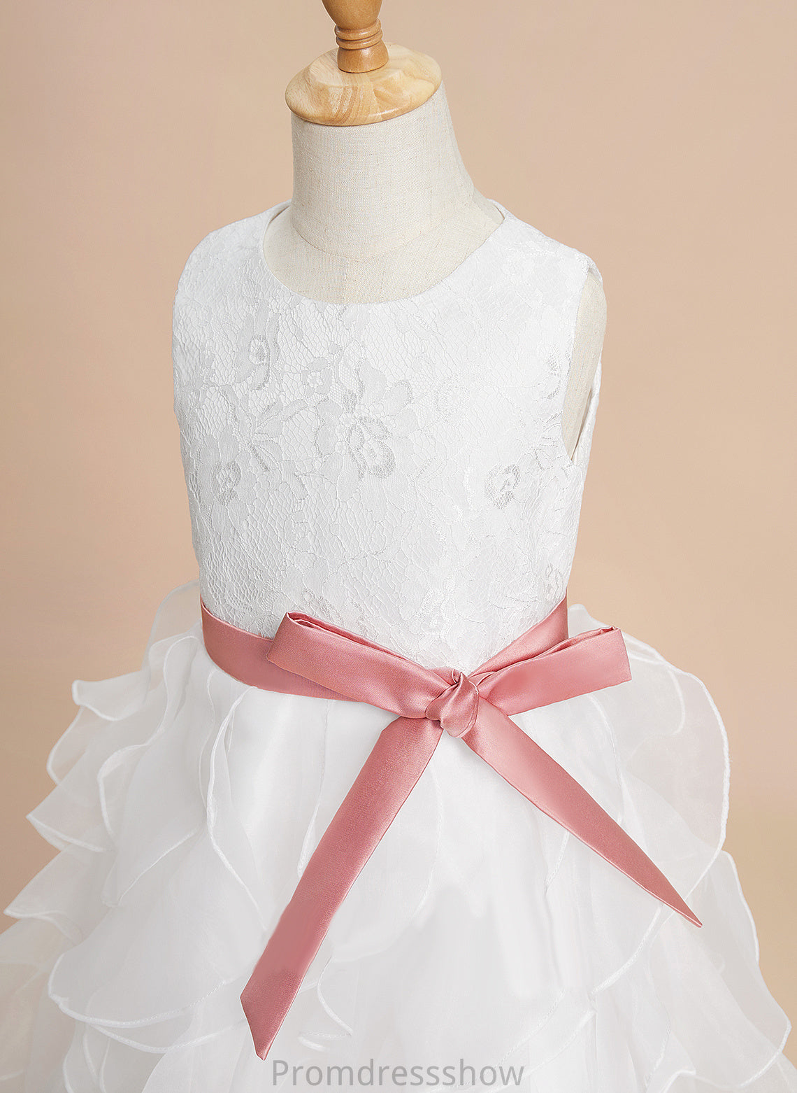 Lace/Sash Lillian Flower Ball-Gown/Princess Flower Girl Dresses Neck Scoop Sleeveless Organza Tea-length Girl Dress With -