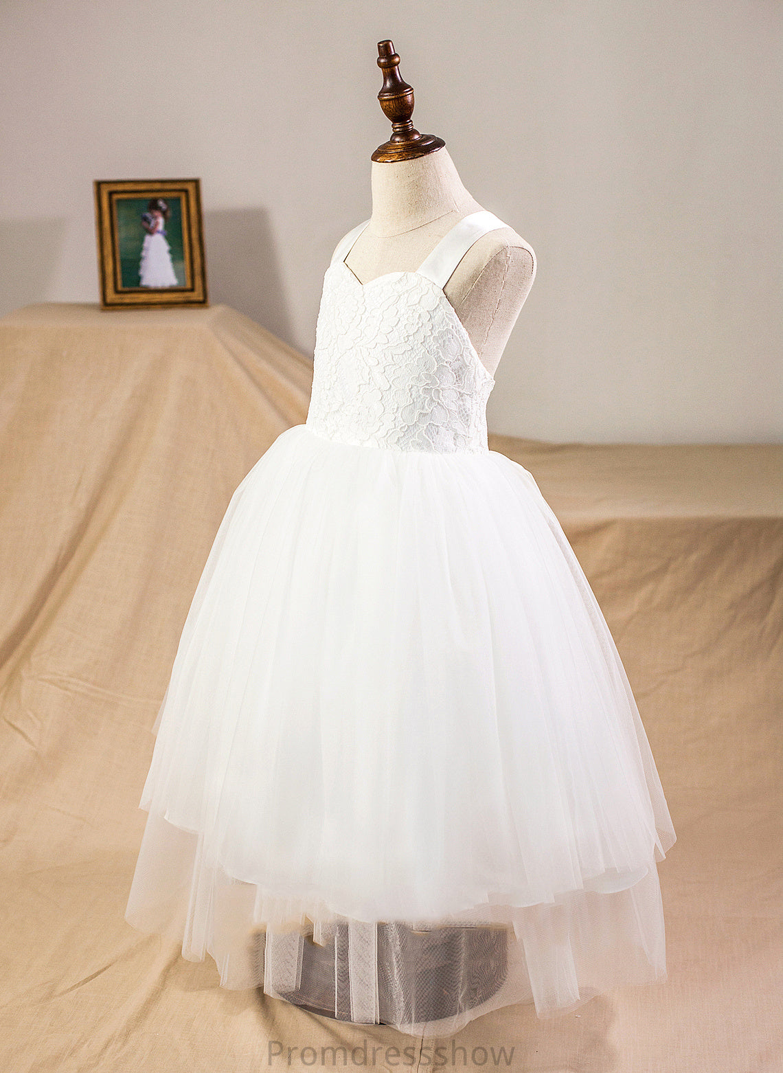 With Straps Girl Satin/Tulle/Lace Ball-Gown/Princess Sleeveless Bow(s) Tea-length Mckinley - Dress Flower Flower Girl Dresses