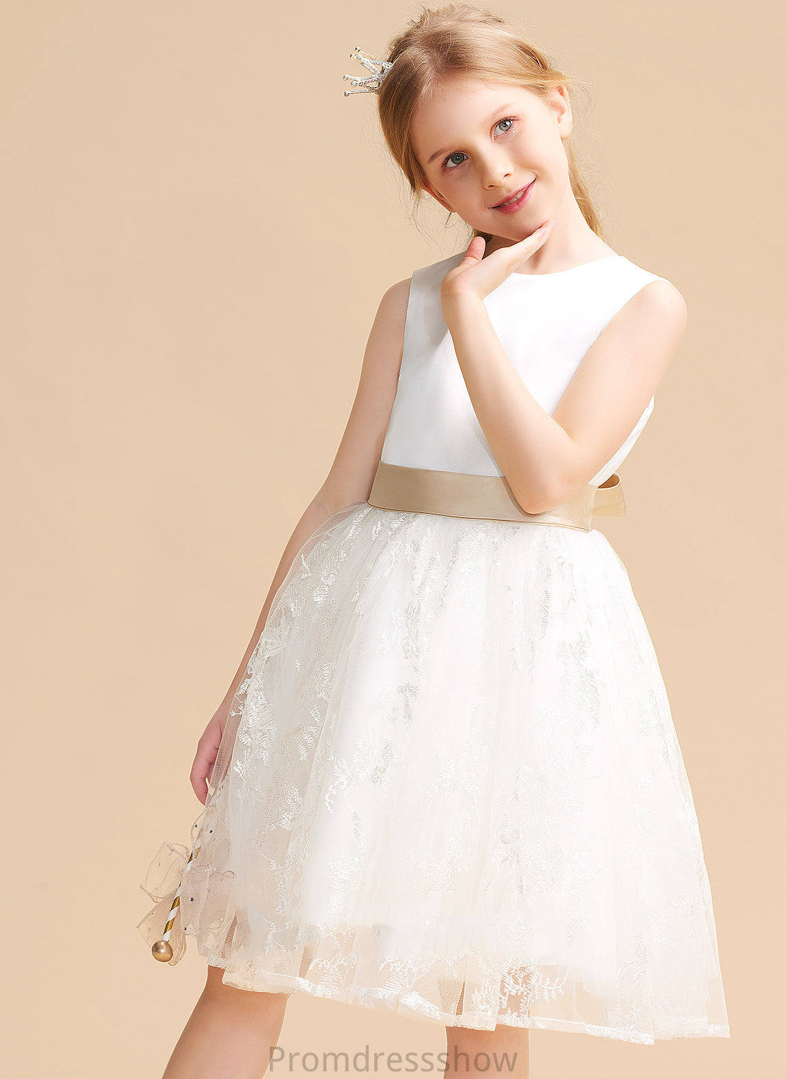 Flower Dress Scoop Knee-length With Sleeveless A-Line/Princess Girl - Neck Satin/Lace Ashanti Flower Girl Dresses Sash