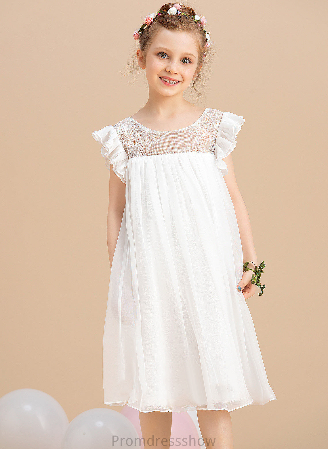 Dress Scoop With - Girl Sleeves Short Neck Knee-length Henrietta Flower Flower Girl Dresses Chiffon A-Line Lace