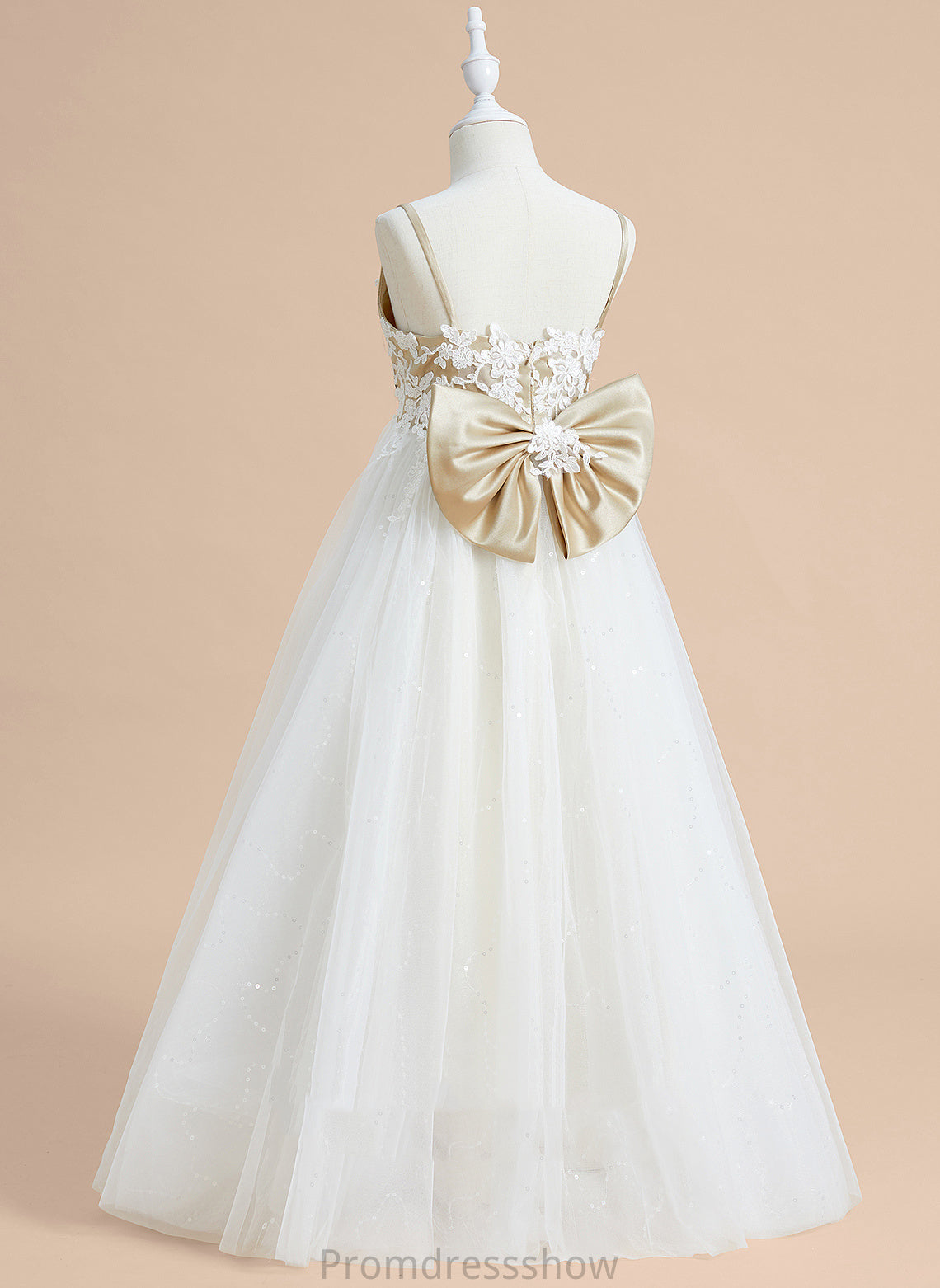 Sleeveless Lace/Bow(s) - Girl V-neck With Flower Girl Dresses Floor-length Dress Satin/Tulle Flower Ball-Gown/Princess Kirsten