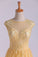 2024 A Line Prom Dresses Bateau Tulle With Slit & Applique Floor Length