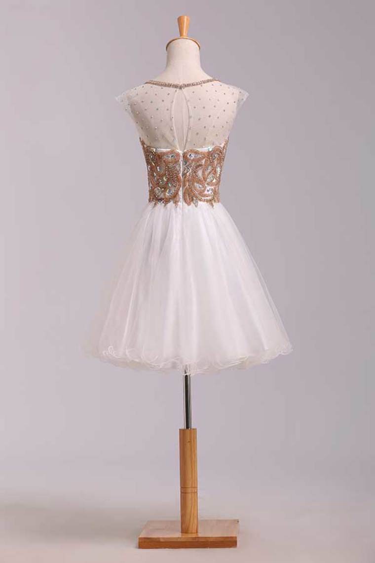 2024 Lovely Homecoming Dresses A Line White Scoop Short/Mini Tulle