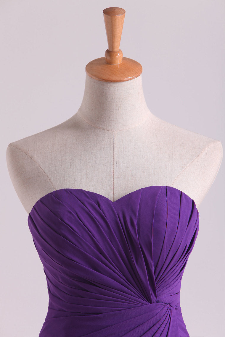 2024 Hot Purple Sweetheart Ruffled Bodice Floor Length Sheath Chifoon Evening Dresses