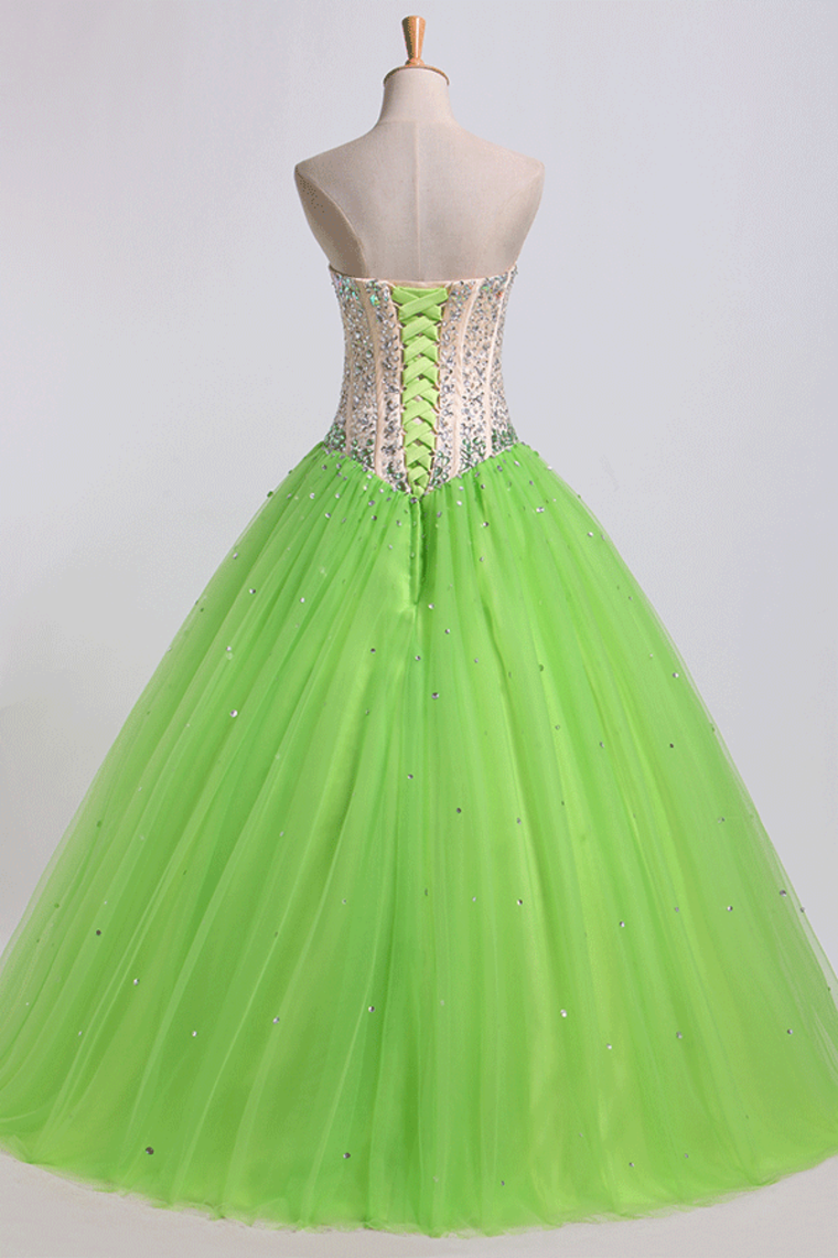 2023 Bicolor Beaded Bodice Quinceanera Dresses Sweetheart Tulle Ball Gown Lace Up Floor-Length