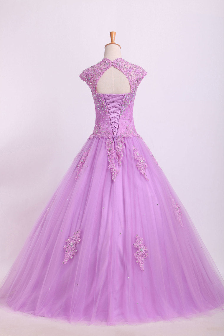 2024 New Arrival Quinceanera Dresses Ball Gown Floor Length Tulle With Beadings&Applique