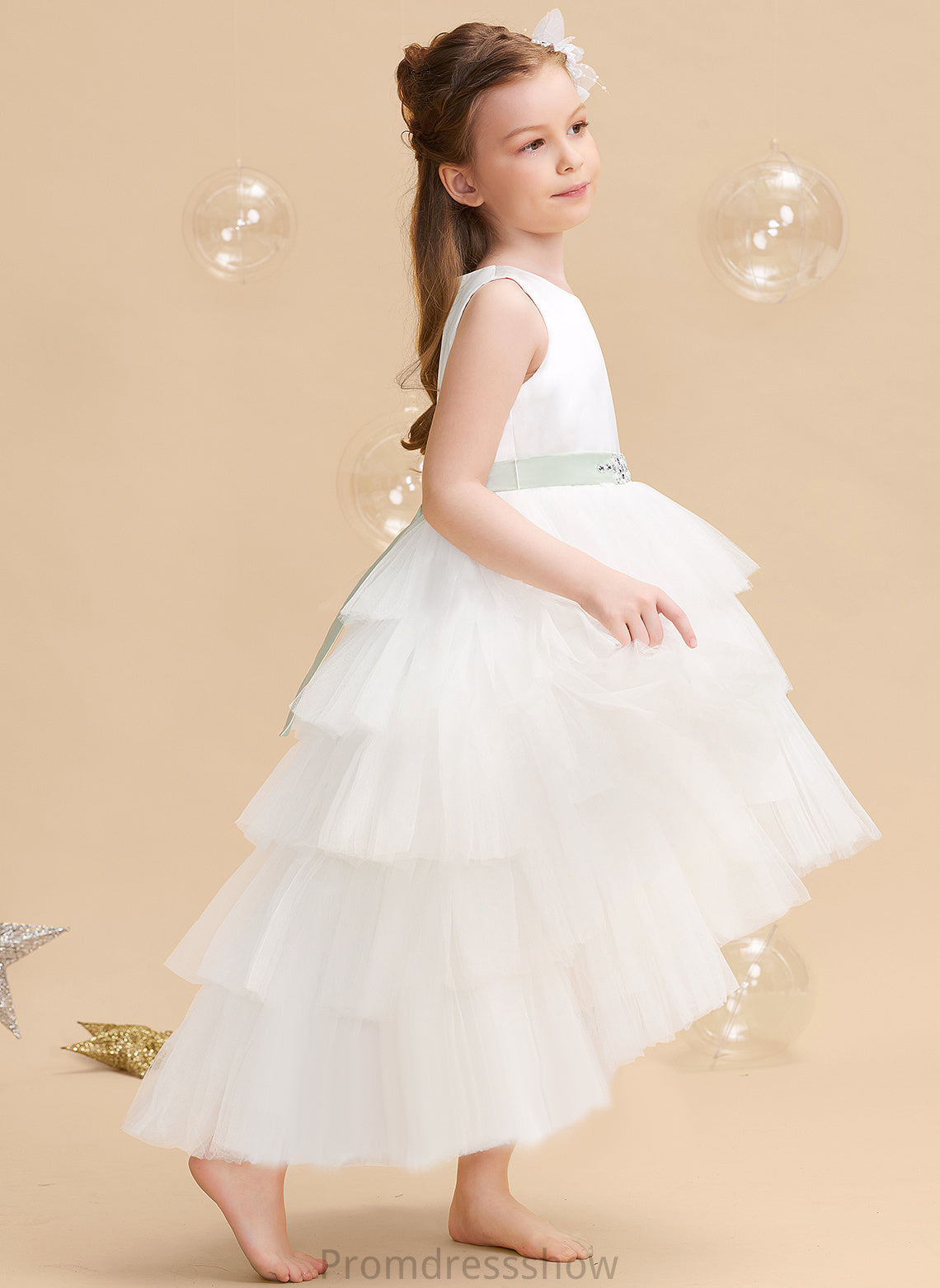 Scoop Girl Asymmetrical sash) Sash/Beading - Tulle (Detachable Nathaly Neck Flower Flower Girl Dresses With Dress Sleeveless Ball-Gown/Princess