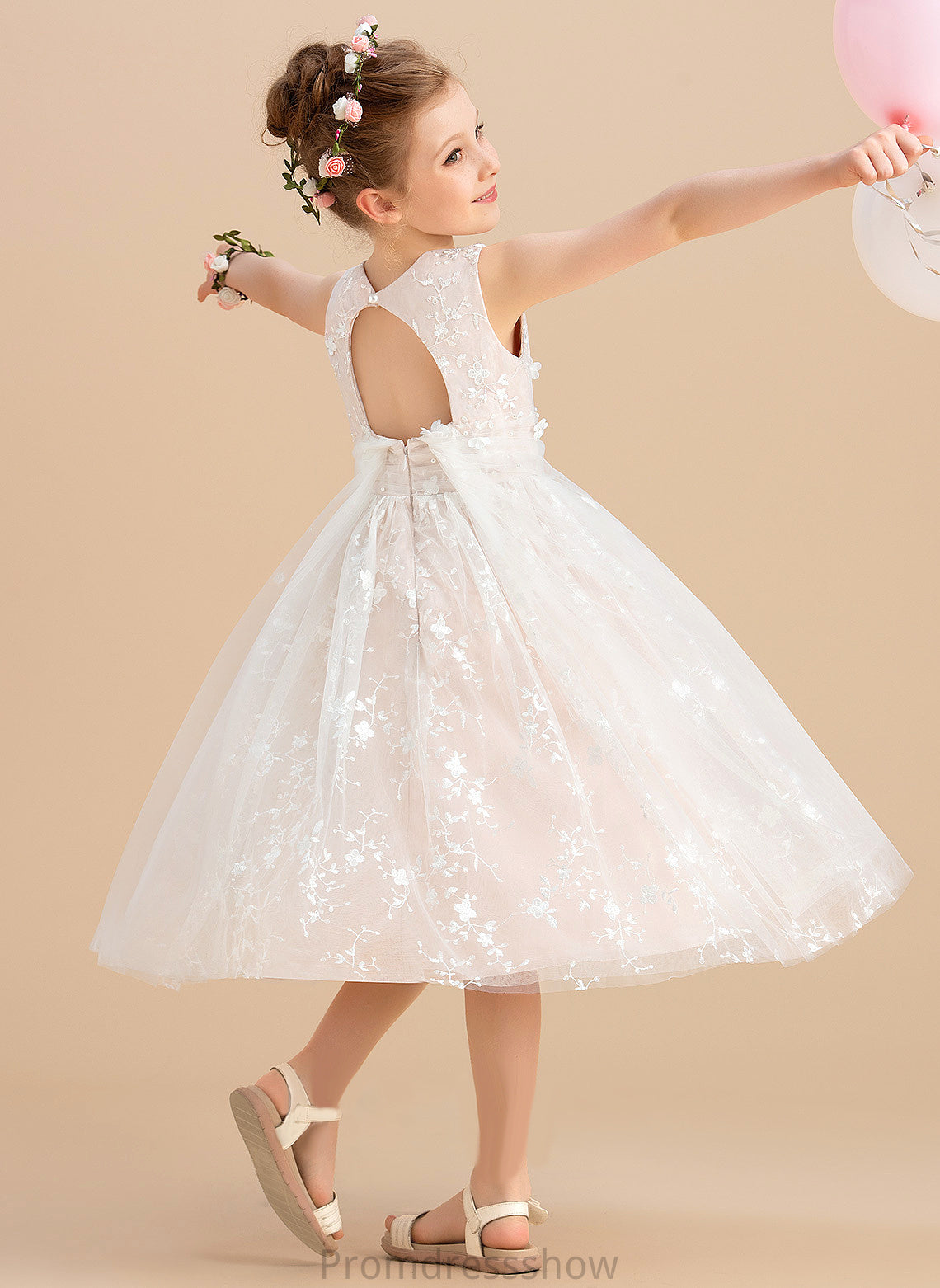 - Dress Flower Girl Dresses Tea-length With Sleeveless Beading/Flower(s) Girl Neck A-Line Tulle/Lace Flower Hannah Scoop