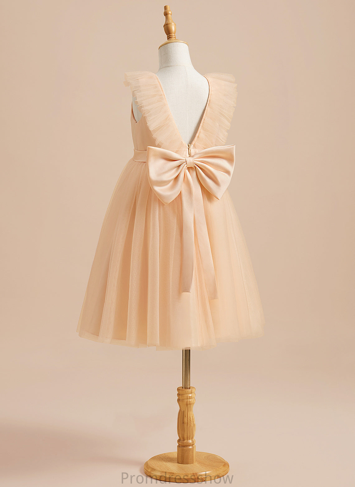 Sleeveless Tulle With Girl Neck Flower Girl Dresses - A-Line Knee-length Flower Krista Dress Bow(s) Scoop