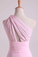 2023 One Shoulder A Line Chiffon Bridesmaid Dresses With Ruffles Pearl Pink