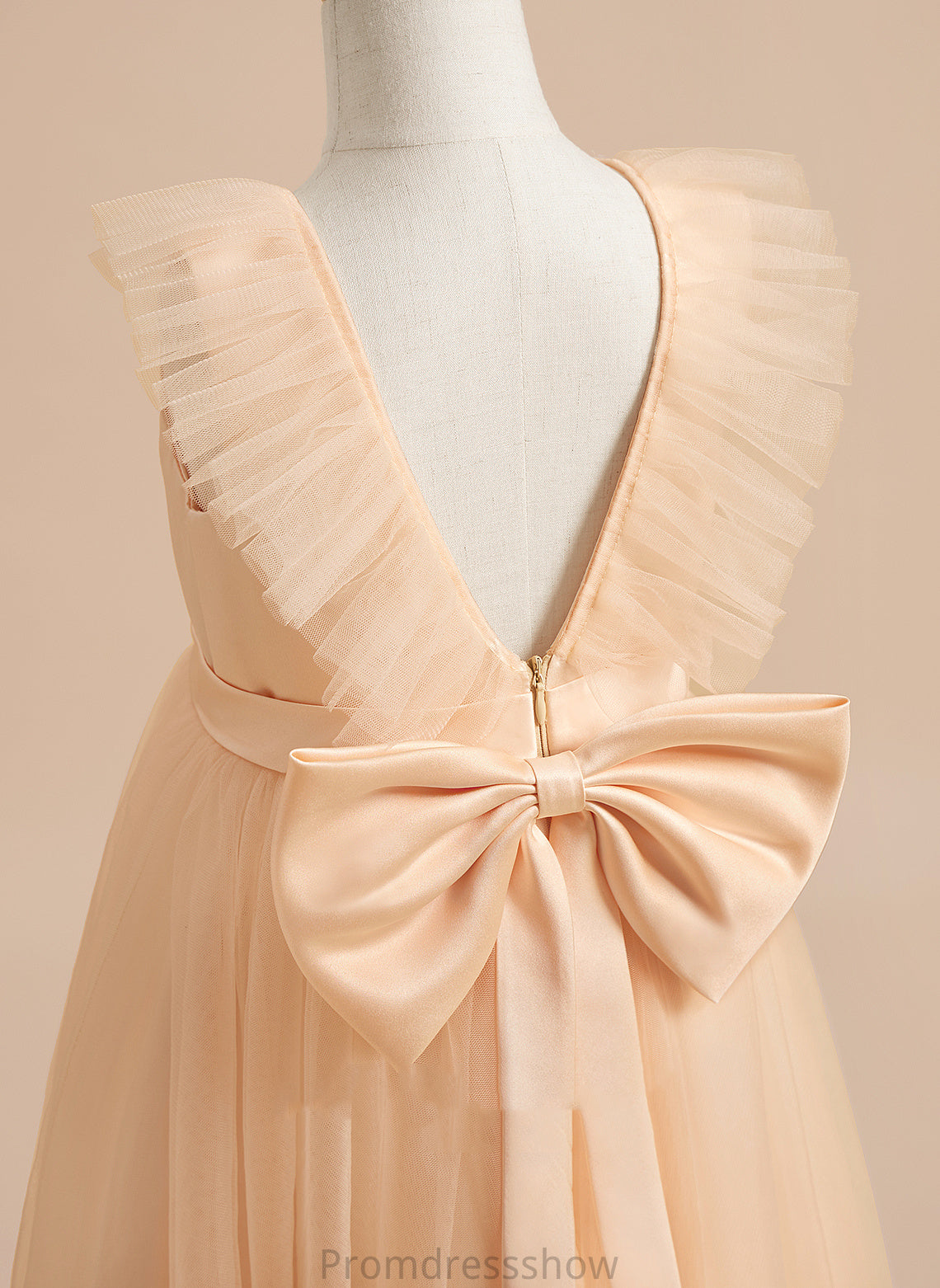 Sleeveless Tulle With Girl Neck Flower Girl Dresses - A-Line Knee-length Flower Krista Dress Bow(s) Scoop