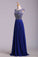 2023 Hot Selling Prom Dresses Dark Royal Blue A-Line Scoop Floor-Length Chiffon