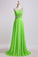 Cheap Prom Dresses Green One Shoulder Floor Length Sweep/Brush Train