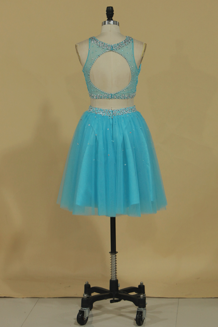 2023 Two Pieces A Line Short/Mini Homecoming Dresses Scoop Tulle With Beading