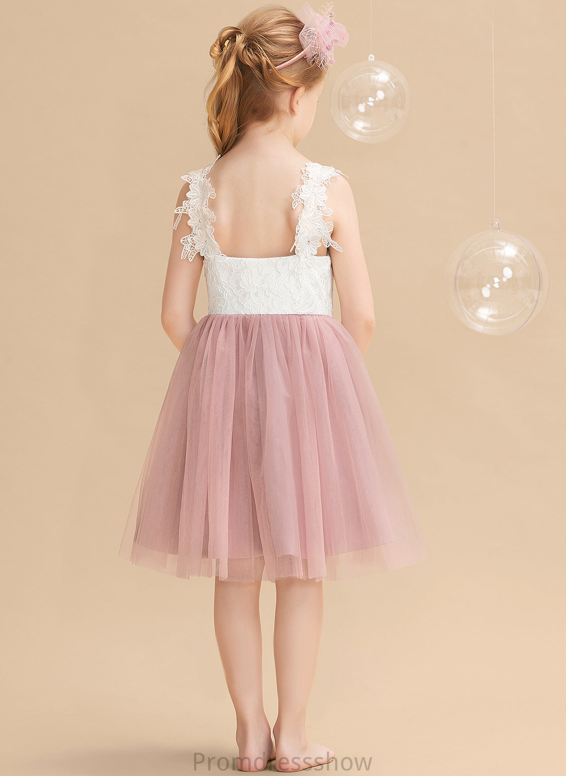 Flower Sleeveless Tulle/Lace A-Line Flower Girl Dresses - Girl Knee-length Dress Kasey V-neck