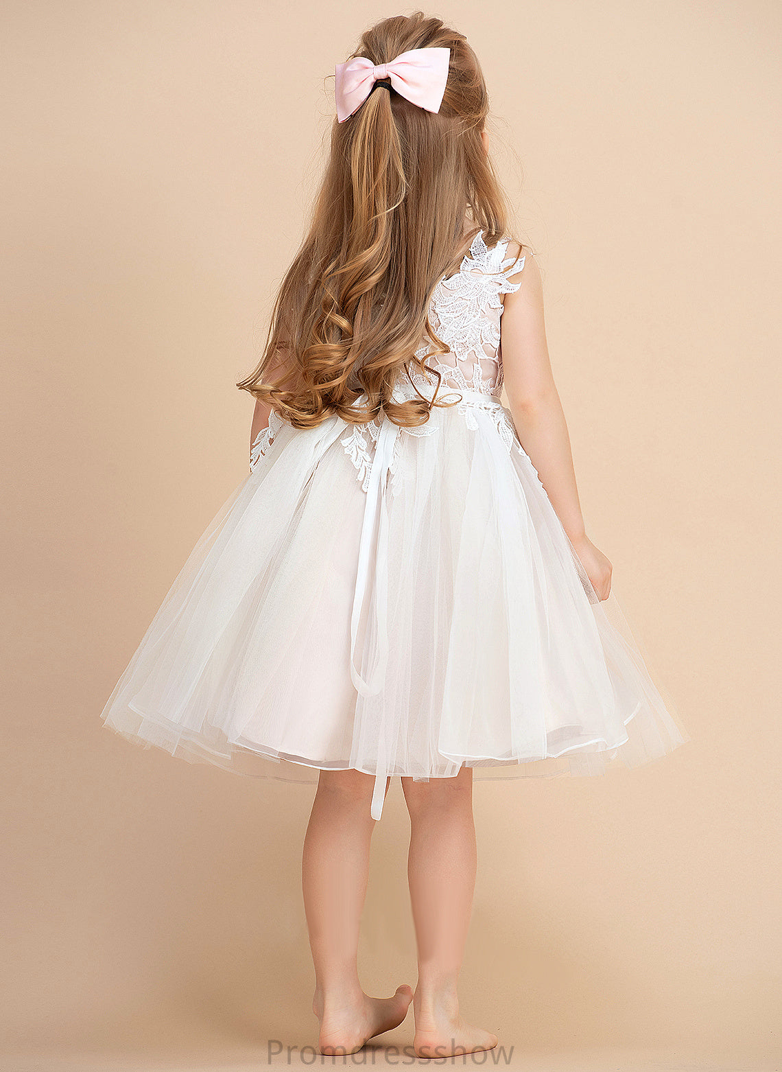 Knee-length A-Line V-neck/Straps Tulle/Lace Kimora Girl Dress Sleeveless - Flower Flower Girl Dresses