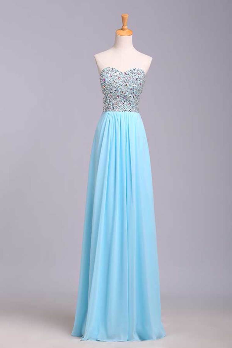 2023 Prom Dresses A-Line Sweetheart Chiffon Floor Length With Beading/Sequins