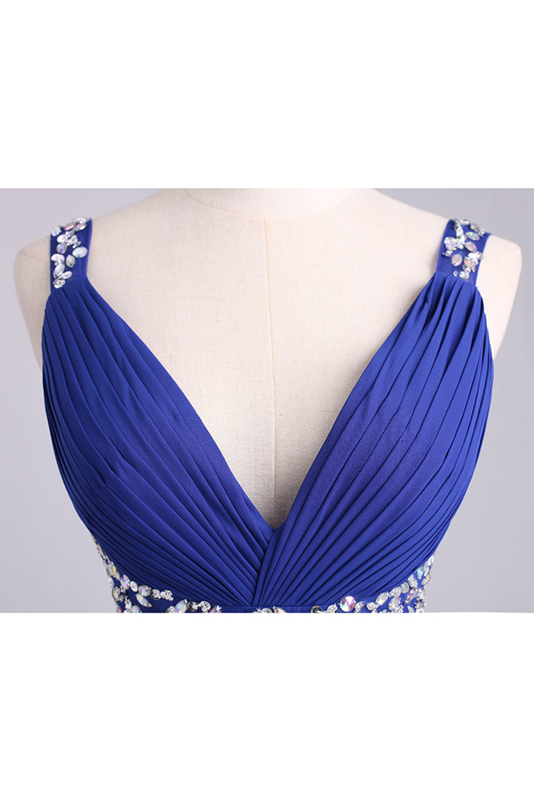 2024 Homecoming Dresses Straps A-Line Short/Mini Chiffon With Beads And Ruffles Dark Royal Blue