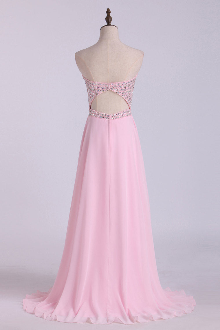 2023 Sexy Open Back Prom Dress Sweetheart A Line Floor Length Chiffon With Beads
