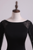 2023 Open Back Bateau Prom Dresses Sheath Spandex Black With Beading