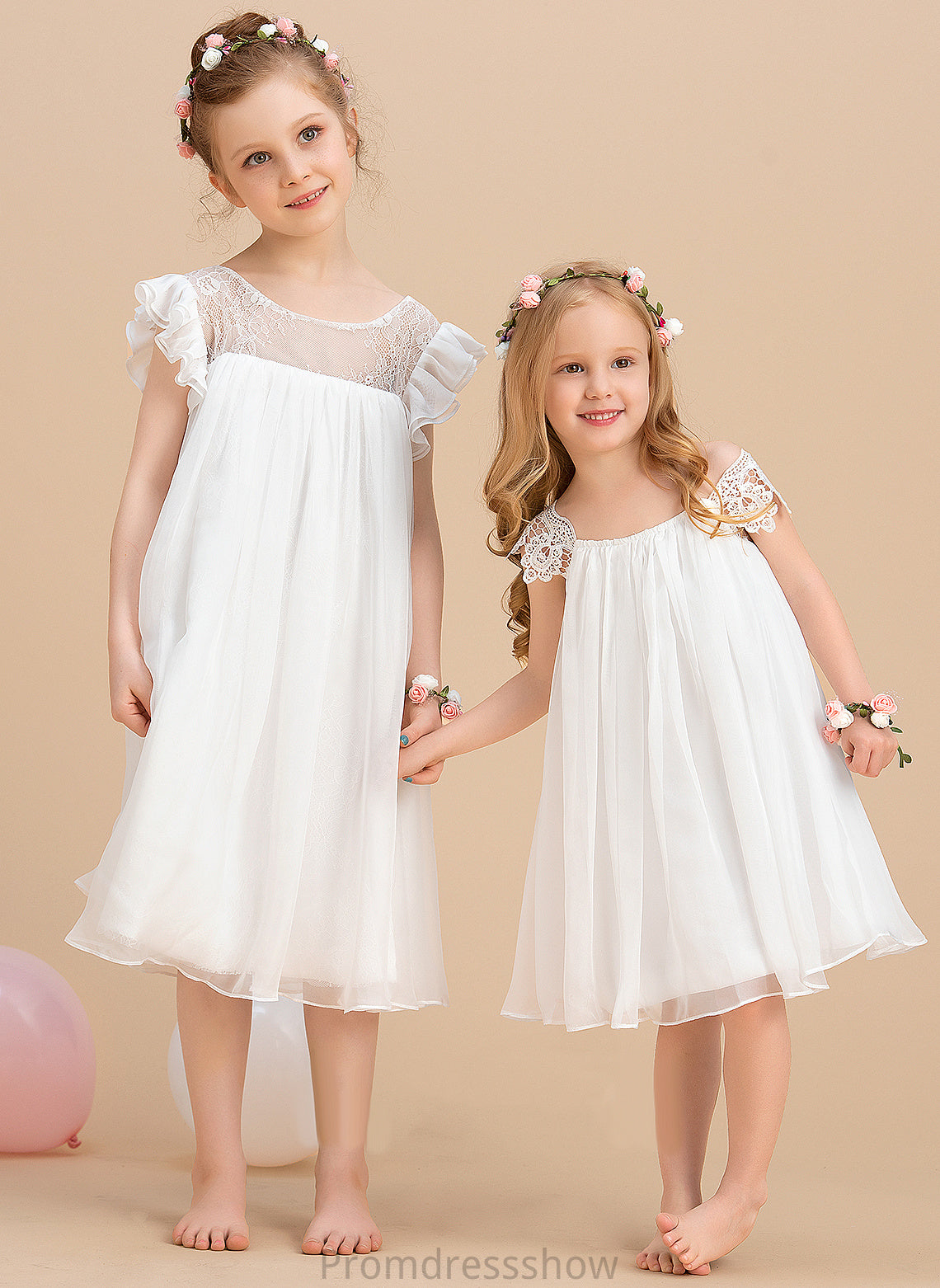 Dress Scoop With - Girl Sleeves Short Neck Knee-length Henrietta Flower Flower Girl Dresses Chiffon A-Line Lace
