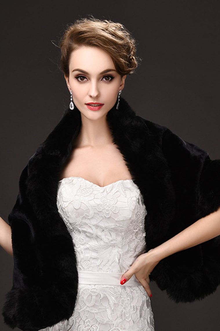 Elegant Faux Fur Wedding Wrap With Beading