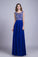 2023 Hot Selling Prom Dresses Dark Royal Blue A-Line Scoop Floor-Length Chiffon