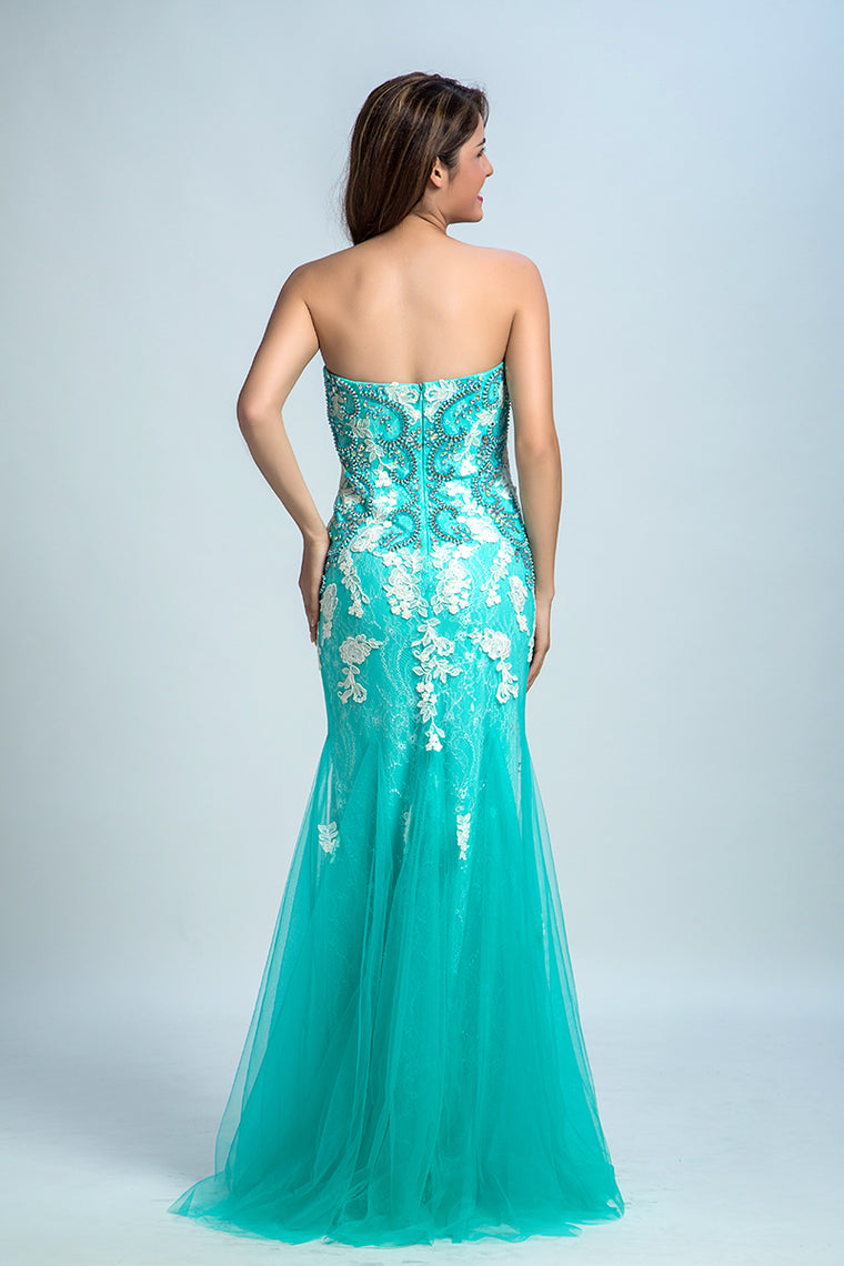 2023 Prom Dresses Strapless Mermaid With Beading And Applique