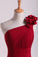 2023 One Shoulder Bridesmaid Dresses Chiffon With Handmade Flower Burgundy/Maroon