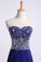 2024 Dark Royal Blue Prom Dress Sweetheart Beaded Bodice A Line Chiffon