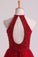 2023 Halter Homecoming Dresses A-Line Tulle Short/Mini Beaded Bodice Burgundy/Maroon