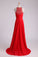 2024 Scoop A-Line/Princess Prom Dresses With Beads And Ruffles Chiffon