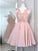 A-Line Lace Pink Homecoming Dresses Cherish V-Neck Short With HC10261