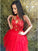 A-Line Homecoming Dresses Coral Lace Cross Neck Red Tulle With HC10268