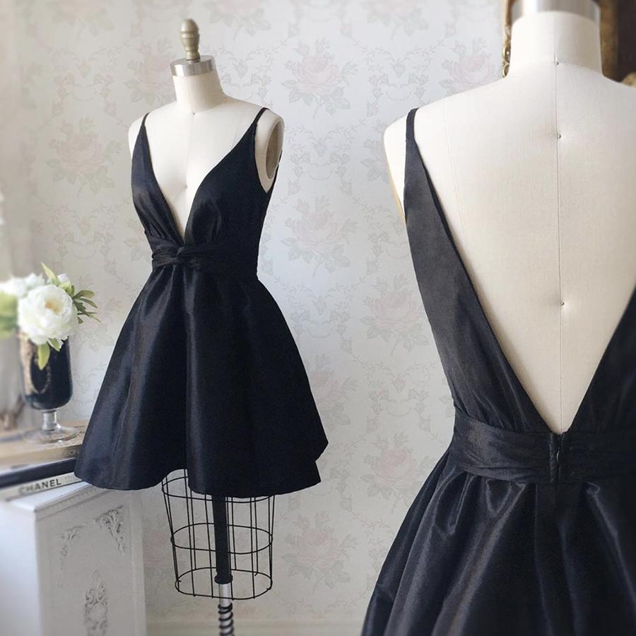 Kiara Homecoming Dresses BLACK SATIN SHORT DRESS PARTY DRESS HC10456