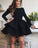 Simple Black Layered With Long Homecoming Dresses Satin Teresa Sleeves HC1091