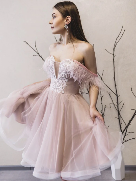Tulle Off Shoulder Dress Jess Pink Homecoming Dresses Party Dress HC11042