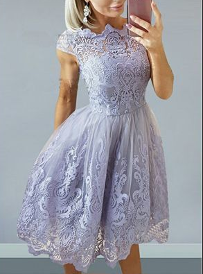 A-Line Bateau Homecoming Dresses Adyson Cap Sleeves Lilac With Appliques HC1107