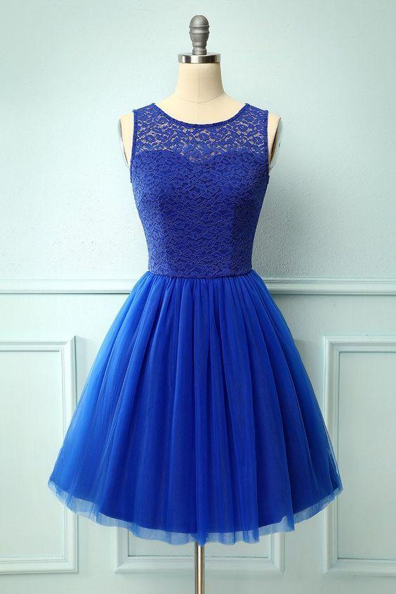 Royal Blue Lace Sienna Homecoming Dresses Short Dress With Sleeveless HC11222