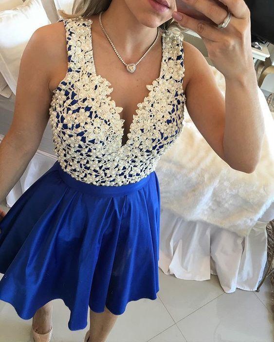Blue Beading And Applique Short Party Homecoming Dresses Adison Dresses HC11577