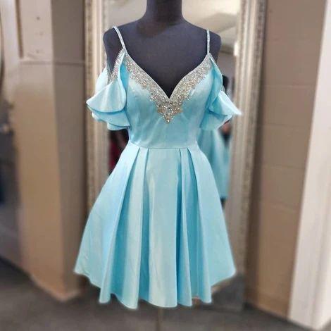 Cute Blue Homecoming Dresses Salma V Neck Short Party Dress HC11977