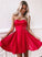 Marlie Satin Homecoming Dresses Red Sweetheart Neck Short Dress HC1296