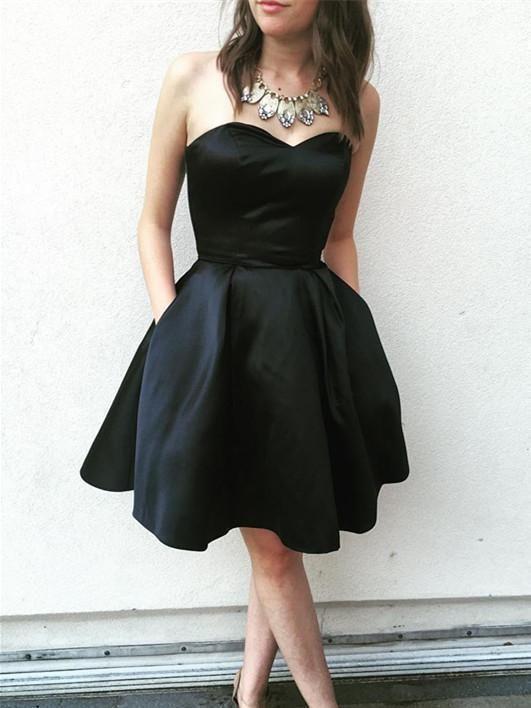 Popular Fernanda Satin Homecoming Dresses Sweetheart Neckline A-Line With Pockets HC1352